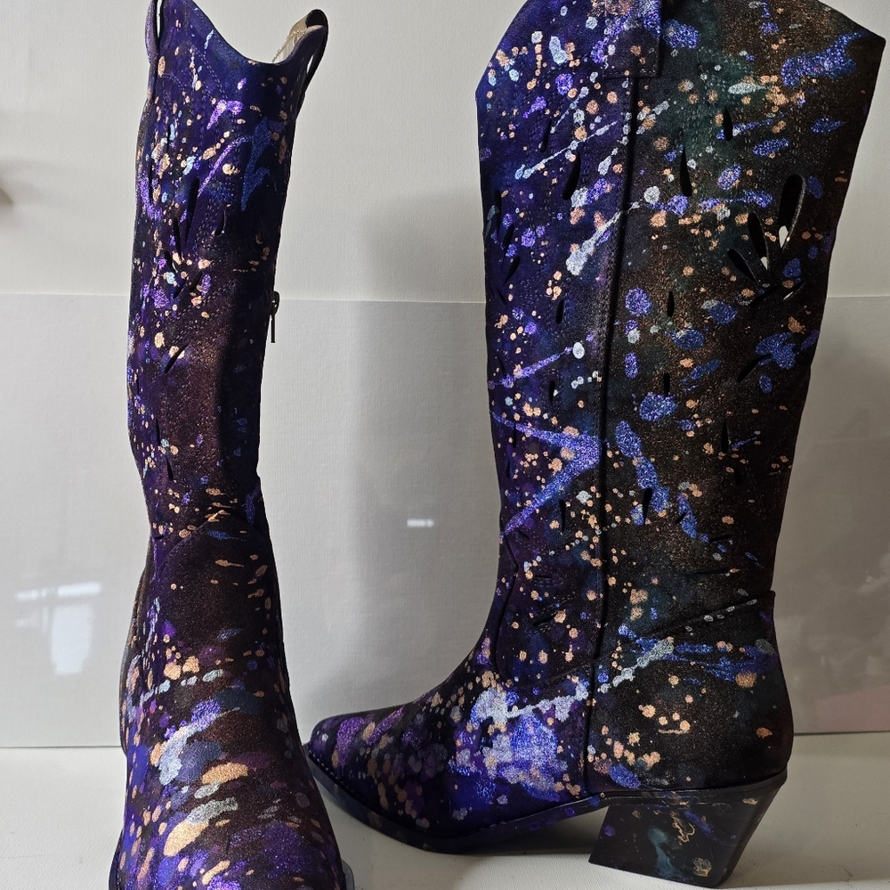 Just Fab Up cycled Size 9.5 Cowgirl Boots HANDPAINTED Peekaboo Boots NIB